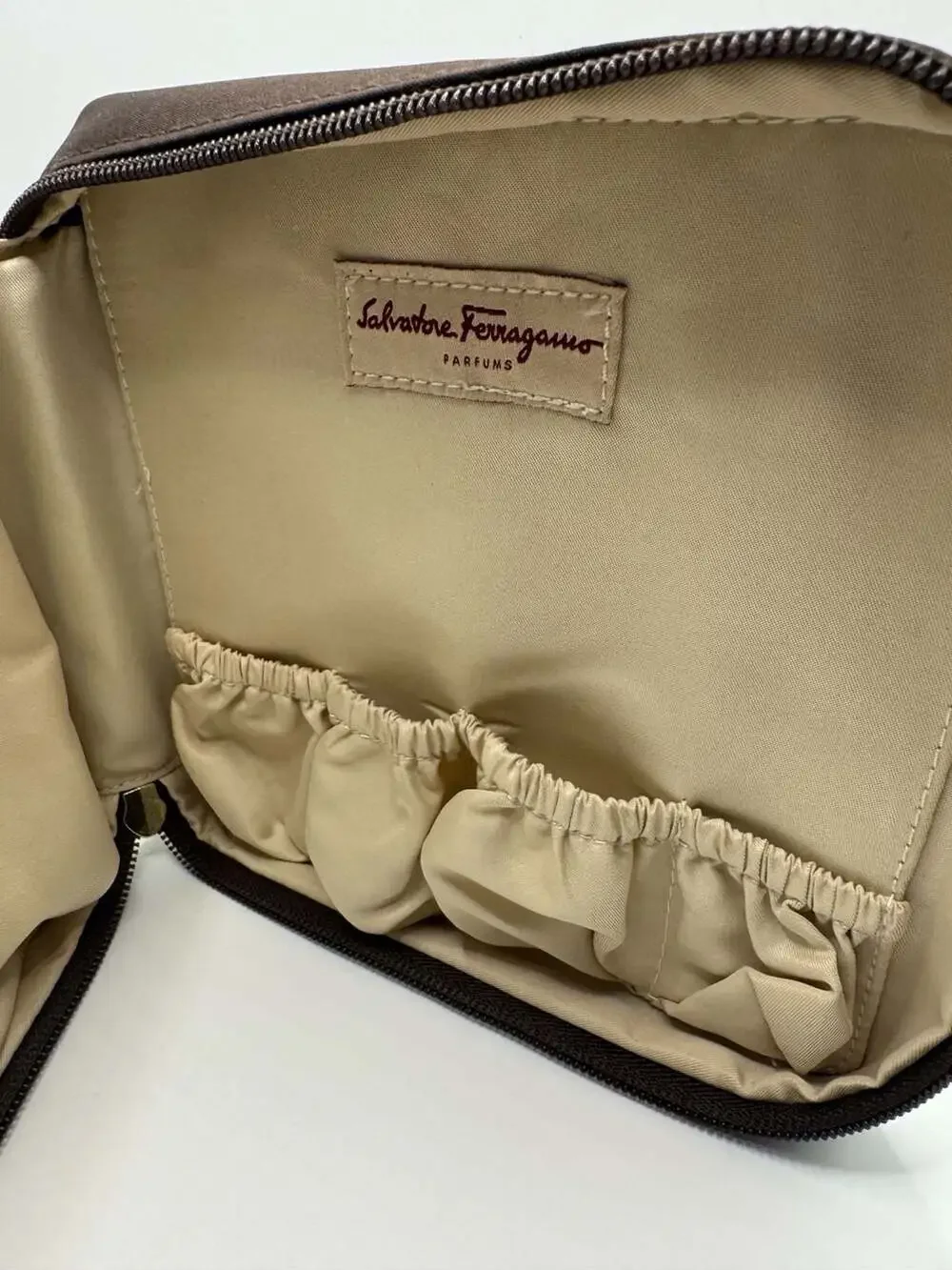 Salvatore Ferragamo Parfums Brown Fabric Toiletry Cosmetics Case GWP